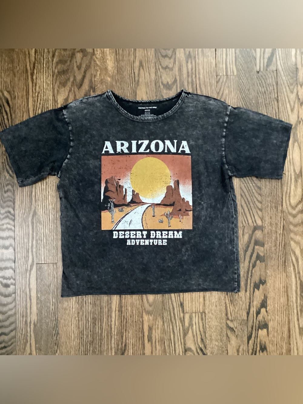 Caution To The Wind Mineral Wash T-shirt with Arizona Desert Graphic